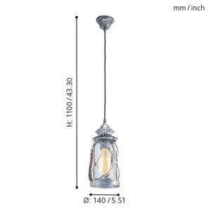 Hanglamp Bradford glas / staal - 1 lichtbron - Zilver