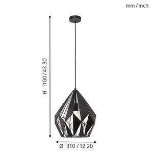 Hanglamp Carlton I staal - 1 lichtbron - Zwart/zilverkleurig