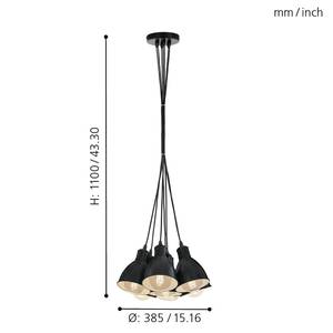 Hanglamp Priddy I staal - 7 lichtbronnen - Zwart