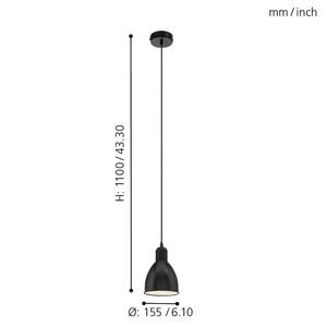 Hanglamp Priddy II staal - Zwart - Aantal lichtbronnen: 1