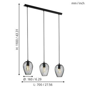 Pendelleuchte Newtown II Stahl - 3-flammig