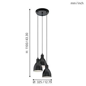 Hanglamp Priddy II staal - Zwart - Aantal lichtbronnen: 3