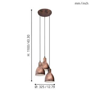 Suspension Priddy II Acier - 3 - Cuivre - Cuivre - Nb d'ampoules : 3