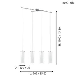 Hanglamp Pinto II opaalglas / staal - Aantal lichtbronnen: 4
