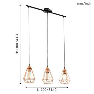 Hanglamp Tarbes III staal - 3 lichtbronnen - Koperkleurig/zwart