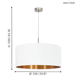 Pendelleuchte Pasteri I Webstoff / Stahl - 1-flammig - Weiß - Durchmesser: 53 cm