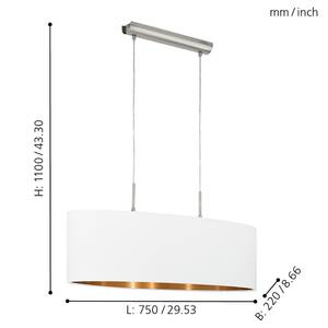 Suspension Pasteri II Tissu / Acier - 2 ampoules - 75 - Blanc - Largeur : 75 cm