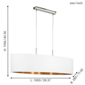Hanglamp Pasteri II geweven stof / staal - 2 lichtbronnen - Wit - Breedte: 100 cm