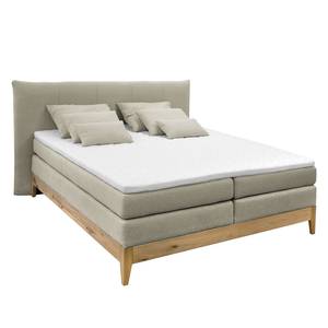 Boxspringbett LaamliaWood II Webstoff / Eiche Teilmassiv - Steingrau / Eiche - 180 x 200cm