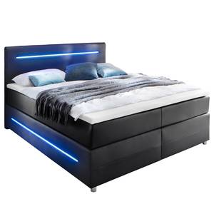 Lit boxspring Lights Avec surmatelas et éclairage - Imitation cuir - Noir - Noir - 180 x 200cm - Pas de tiroir de lit