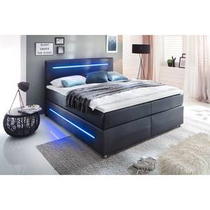 Lit boxspring Lights Avec surmatelas et éclairage - Imitation cuir - Noir - Noir - 180 x 200cm - Pas de tiroir de lit