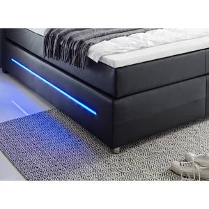 Lit boxspring Lights Avec surmatelas et éclairage - Imitation cuir - Noir - Noir - 180 x 200cm - Pas de tiroir de lit