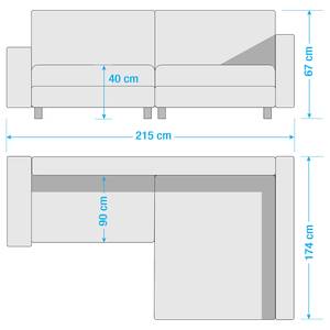 Hoekbank Arimo structuurstof - grijs - Ottomaan vooraanzicht rechts - Met hocker