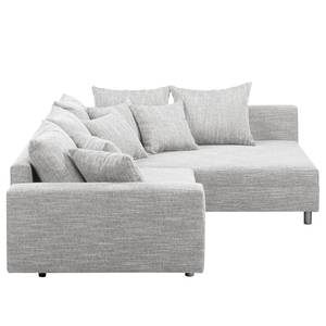 Ecksofa Arimo Strukturstoff - Grau - Grau - Ottomane davorstehend rechts - Ohne Hocker