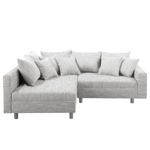 Ecksofa Arimo Strukturstoff - Grau - Grau - Ottomane davorstehend links - Mit Hocker