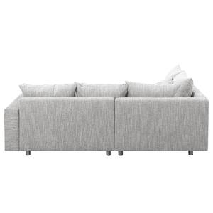 Ecksofa Arimo Strukturstoff - Grau - Grau - Ottomane davorstehend links - Mit Hocker