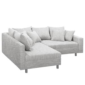 Ecksofa Arimo Strukturstoff - Grau - Grau - Ottomane davorstehend links - Mit Hocker