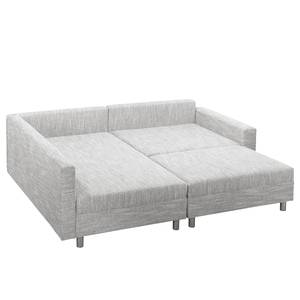 Ecksofa Arimo Strukturstoff - Grau - Grau - Ottomane davorstehend links - Mit Hocker