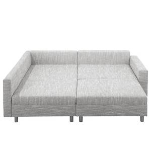 Ecksofa Arimo Strukturstoff - Grau - Grau - Ottomane davorstehend links - Mit Hocker