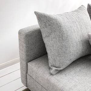 Ecksofa Arimo Strukturstoff - Grau - Grau - Ottomane davorstehend links - Mit Hocker