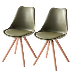 Chaise LINDHOLM Matière synthétique / Hêtre massif - Vert olive - Lot de 2