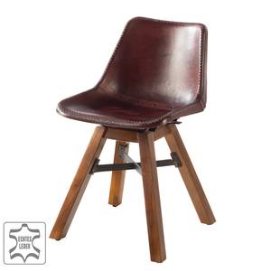 Gestoffeerde stoel Wayside echt leer/massief acaciahout - kastanjebruin/bruin acaciahout