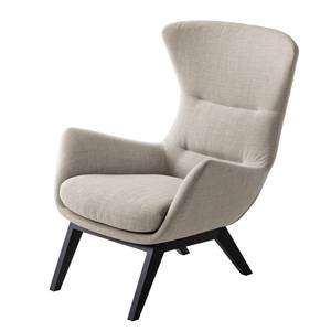 Fauteuil HEPBURN met houten pootjes geweven stof - Geweven stof Milan: Beige - Zwart