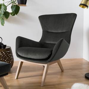 Fauteuil Hepburn I fluweel - Velours Shyla: Rookgroen - Lichte eikenhouten