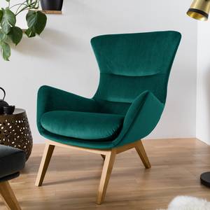 Fauteuil Hepburn I fluweel - Velours Shyla: Petrolblauw - Donkere eikenhout