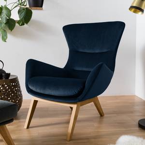 Fauteuil Hepburn I Velours - Velours Shyla: Bleu foncé - Chêne foncé