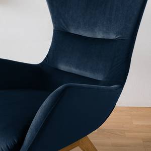 Fauteuil Hepburn I fluweel - Velours Shyla: Donkerblauw - Donkere eikenhout