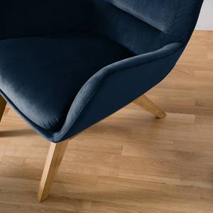 Fauteuil Hepburn I fluweel - Velours Shyla: Donkerblauw - Donkere eikenhout