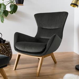 Fauteuil Hepburn I Velours - Velours Shyla: Vert de gris - Chêne foncé