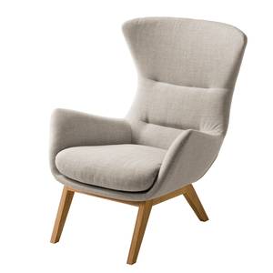 Fauteuil HEPBURN met houten pootjes geweven stof - Geweven stof Milan: Beige - Donkere eikenhout