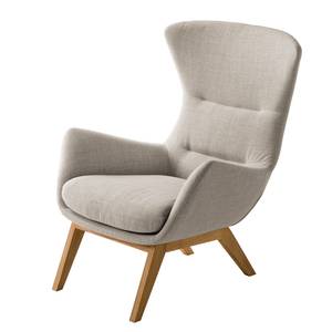 Fauteuil HEPBURN met houten pootjes geweven stof - Geweven stof Milan: Beige - Donkere eikenhout