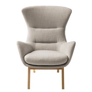 Fauteuil HEPBURN met houten pootjes geweven stof - Geweven stof Milan: Beige - Donkere eikenhout