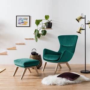 Fauteuil Hepburn I fluweel - Velours Shyla: Petrolblauw - Lichte eikenhouten