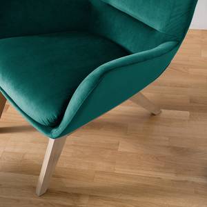 Fauteuil Hepburn I Velours - Chêne clair - Tissu Shyla Pétrol - Velours Shyla: Pétrol - Chêne clair