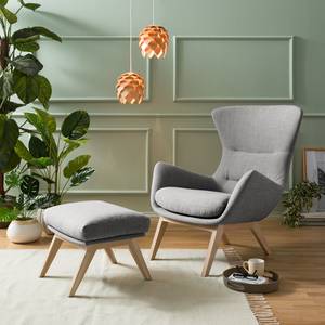 Fauteuil HEPBURN met houten pootjes geweven stof - Geweven stof Milan: Lichtgrijs - Lichte eikenhouten