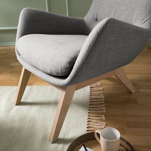 Fauteuil HEPBURN met houten pootjes geweven stof - Geweven stof Milan: Lichtgrijs - Lichte eikenhouten