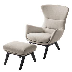 Hocker HEPBURN met houten pootjes geweven stof - Geweven stof Milan: Beige - Zwart