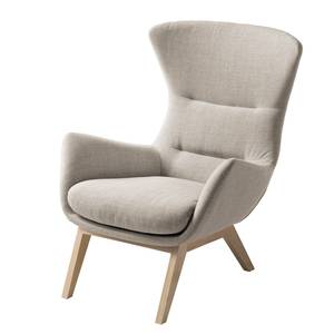 Fauteuil HEPBURN met houten pootjes geweven stof - Geweven stof Milan: Beige - Lichte eikenhouten