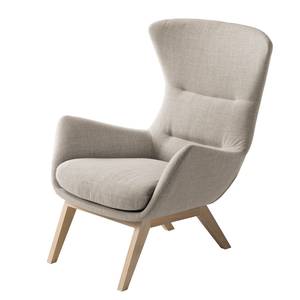 Fauteuil HEPBURN met houten pootjes geweven stof - Geweven stof Milan: Beige - Lichte eikenhouten