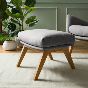 Hocker HEPBURN met houten pootjes geweven stof - Geweven stof Milan: Lichtgrijs - Donkere eikenhout