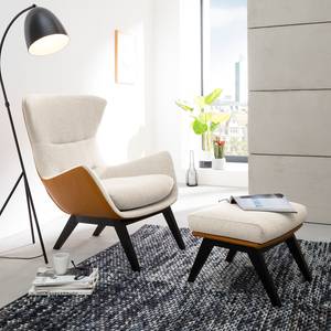 Fauteuil Hepburn I Tissu / Cuir véritable - Beige / Cognac - Noir