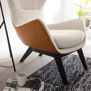 Fauteuil Hepburn I geweven stof/echt leer - Beige/Cognackleurig - Zwart