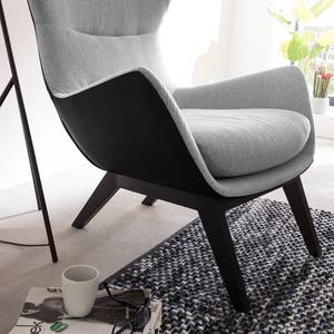 Fauteuil HEPBURN met houten pootjes geweven stof/echt leer - Stof Saia / Leer Neka: Lichtgrijs / Zwart  - Zwart