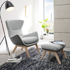 Fauteuil Hepburn I Tissu / Cuir véritable - Gris clair / Gris - Chêne clair