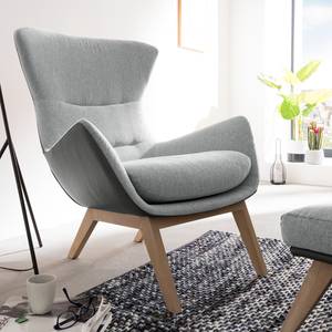 Fauteuil Hepburn I geweven stof/echt leer - Lichtgrijs/Grijs - Lichte eikenhouten