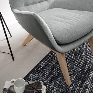 Fauteuil Hepburn I geweven stof/echt leer - Lichtgrijs/Grijs - Lichte eikenhouten